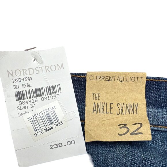 Current/Elliott Womens Blue Cotton Blend Ankle Skinny Distressed Jeans Size 32 - Picture 12 of 13